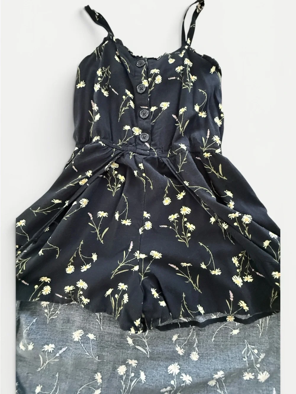 Art Class Girls Black Daisy Floral High-Low Romper – Size S 6/6X